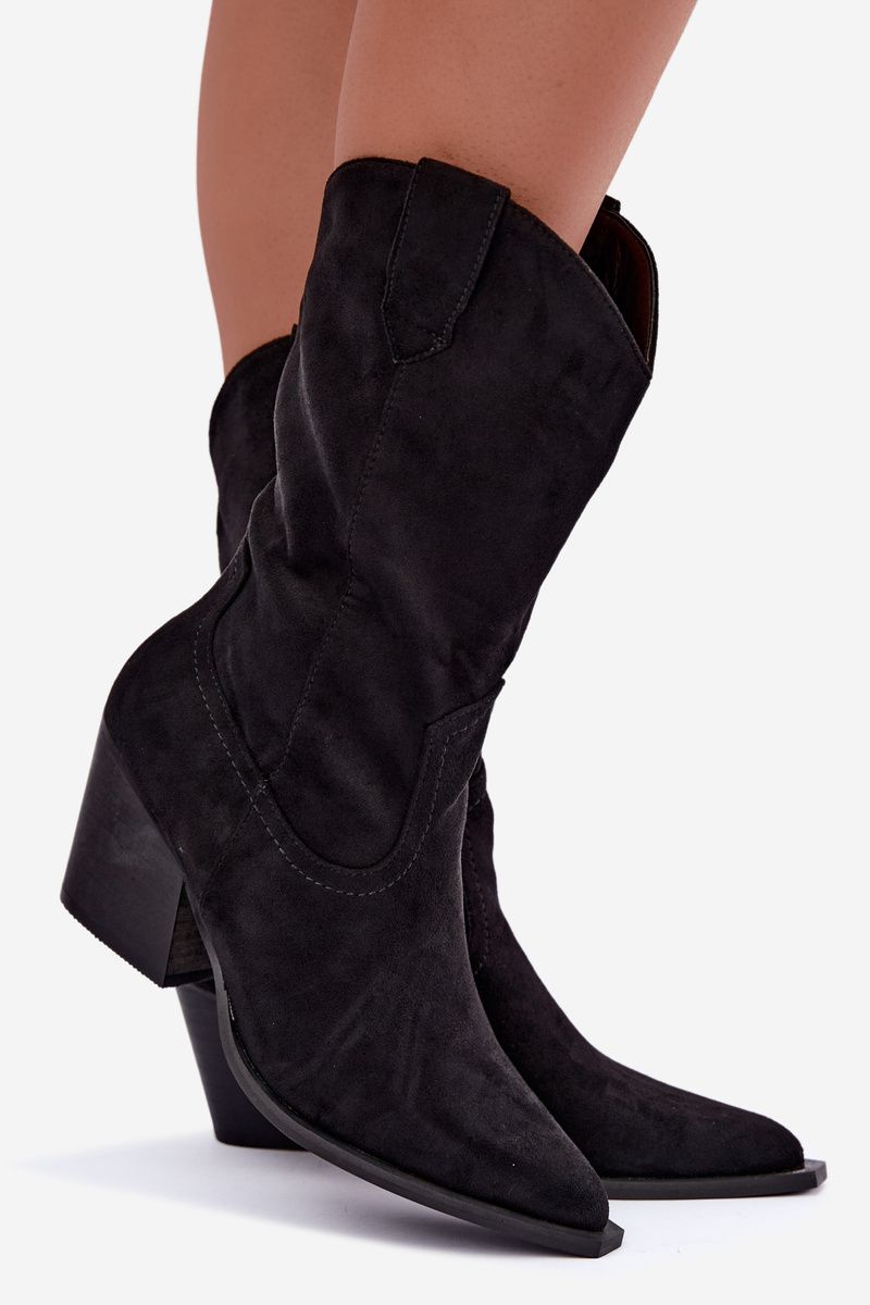 Schwarze Ankle Boots aus Velourslederimitat mit Blockabsatz