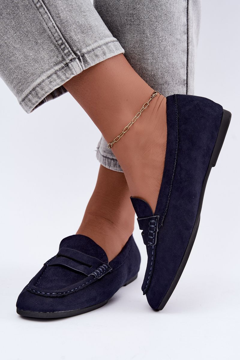 Flache Mokassins aus blauem Wildleder