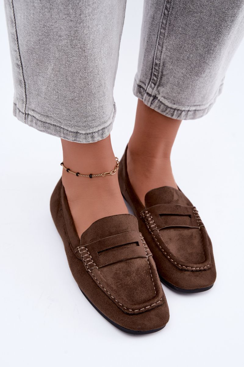 Beige Mokassins aus Wildlederimitat ohne Absatz
