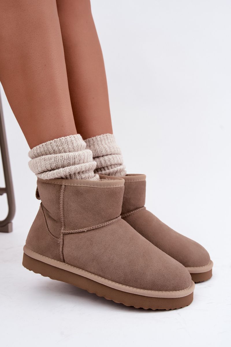 Beige Schneestiefel aus Wildleder mit Fellfutter