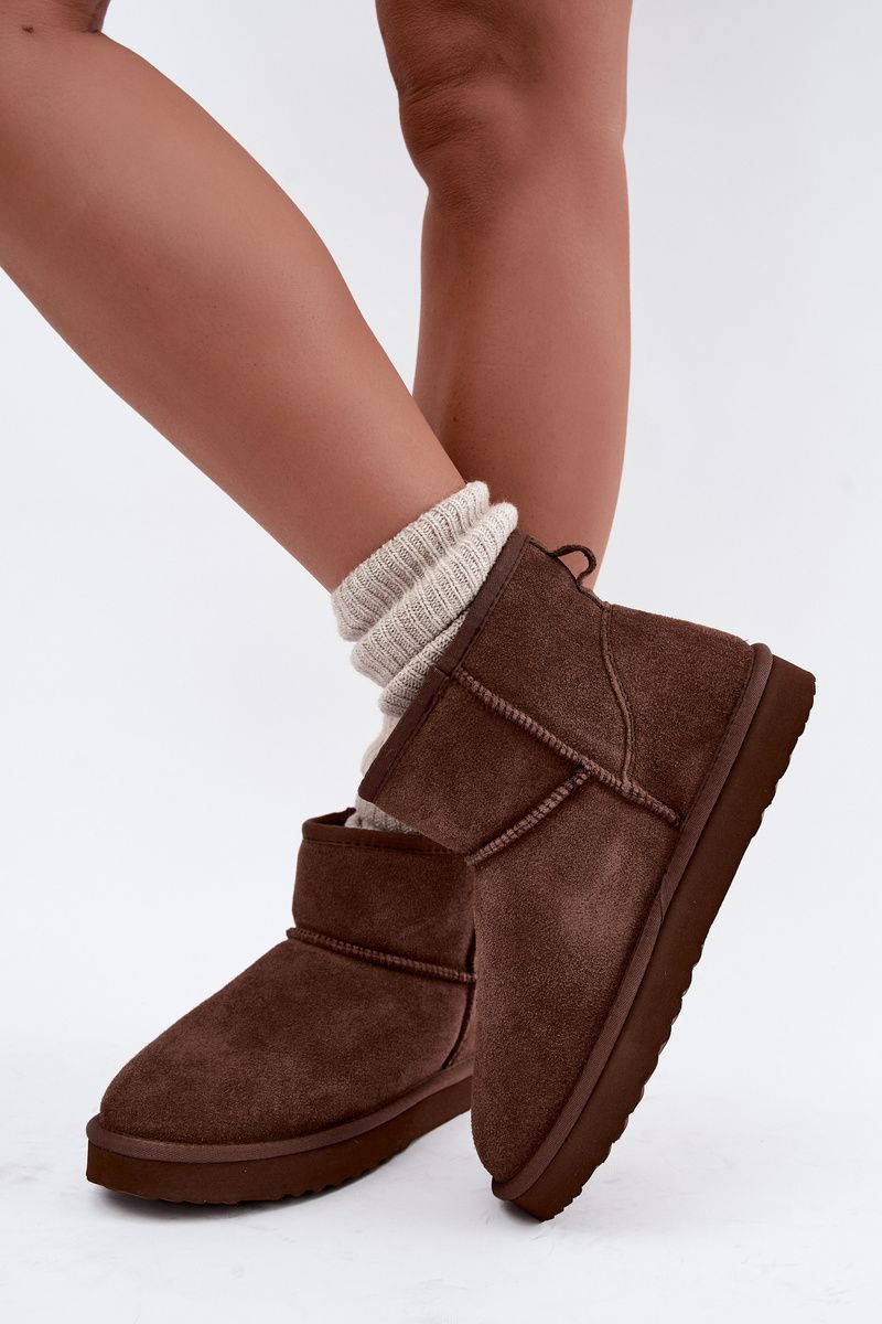 Gefütterte braune Wildleder-Snowboots mit Fell