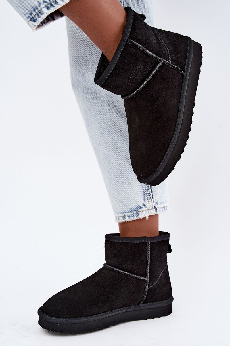 Gefütterte schwarze Wildleder-Snowboots mit Fell