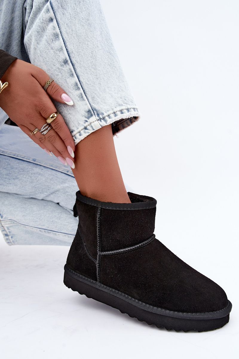 Gefütterte schwarze Wildleder-Snowboots mit Fell