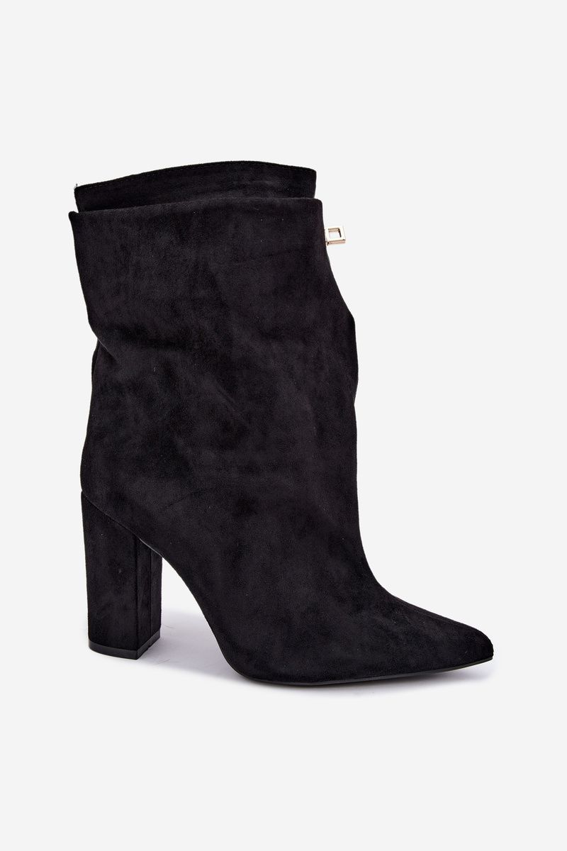 Schwarze gefütterte Stiefelette aus Velourslederimitat mit Blockabsatz