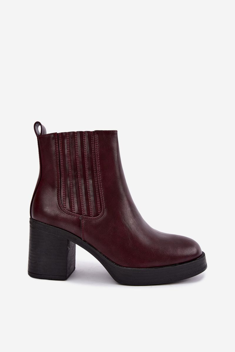 Gefütterte bordeauxrote Stiefelette mit Blockabsatz