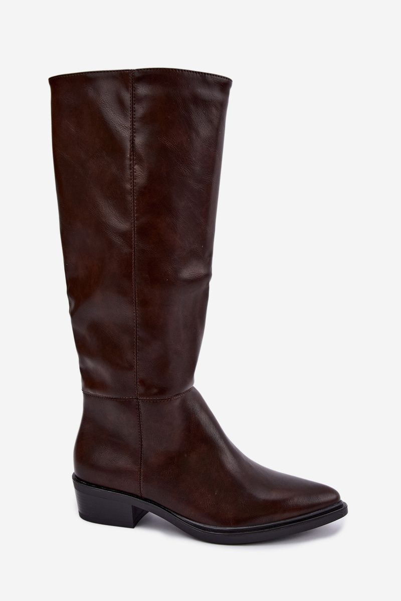 Gefütterte braune Overknee-Stiefel mit niedrigem Absatz