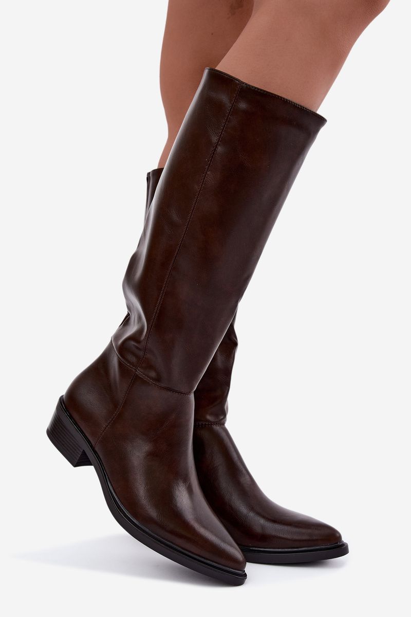 Gefütterte braune Overknee-Stiefel mit niedrigem Absatz