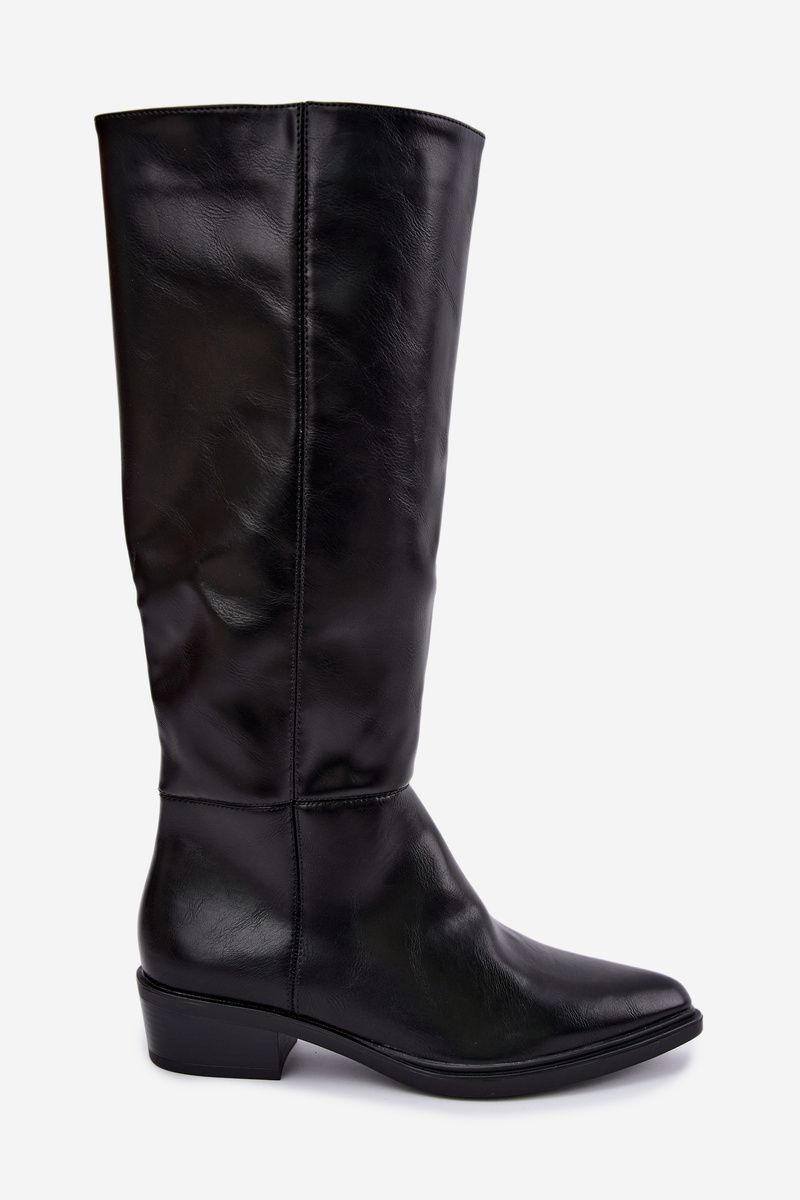 Gefütterte Overknee-Stiefel mit niedrigem Absatz schwarz