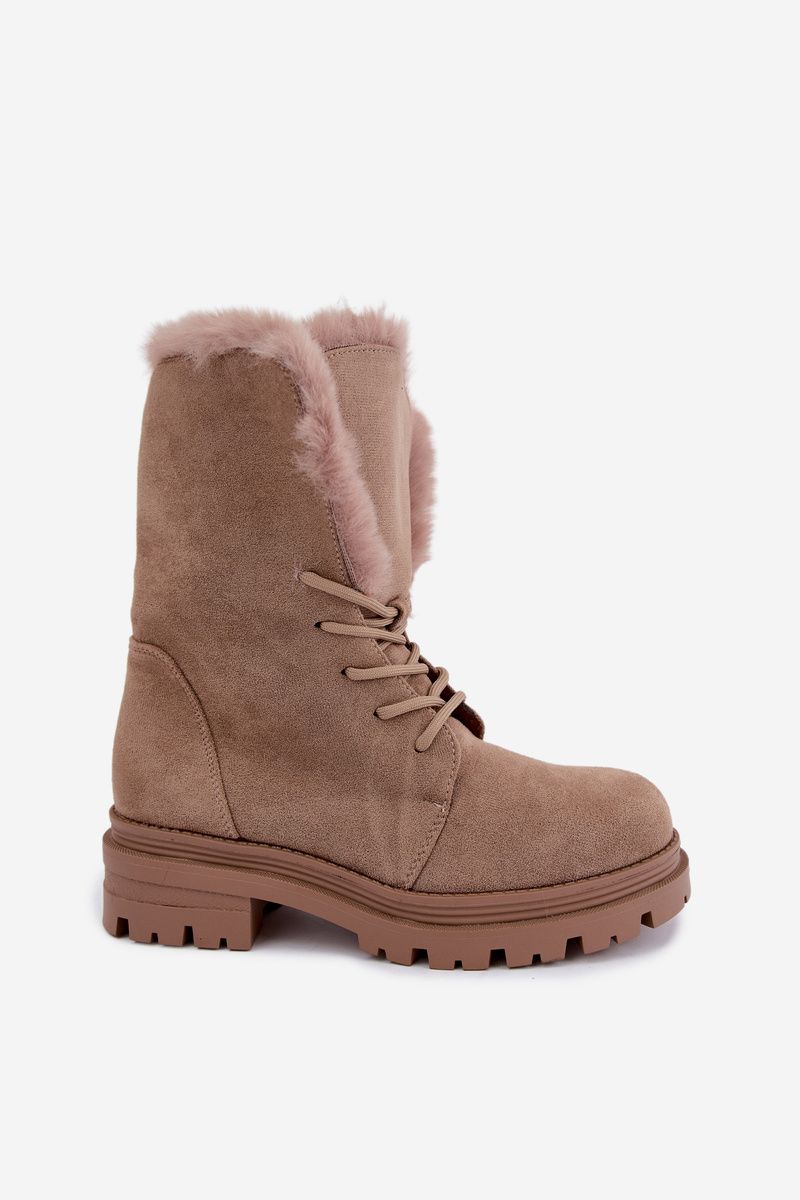 Beige gefütterte Ankle-Boots aus Wildlederimitat