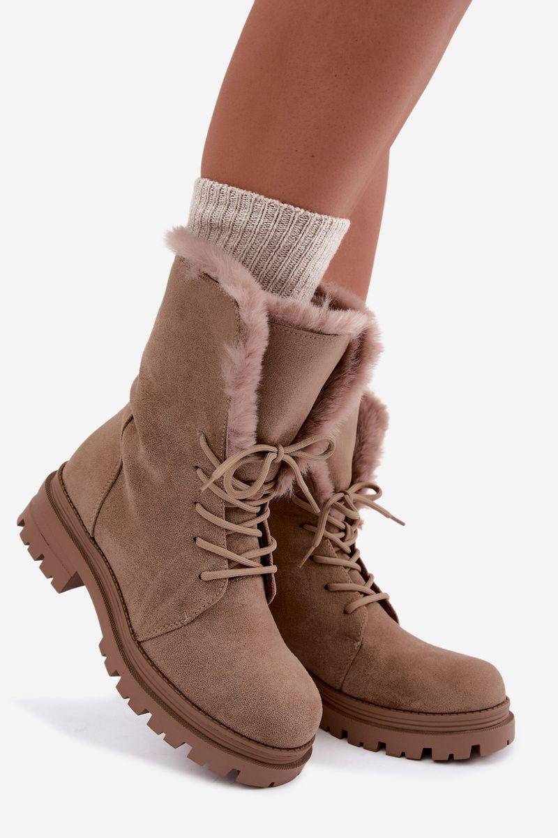 Beige gefütterte Ankle-Boots aus Wildlederimitat
