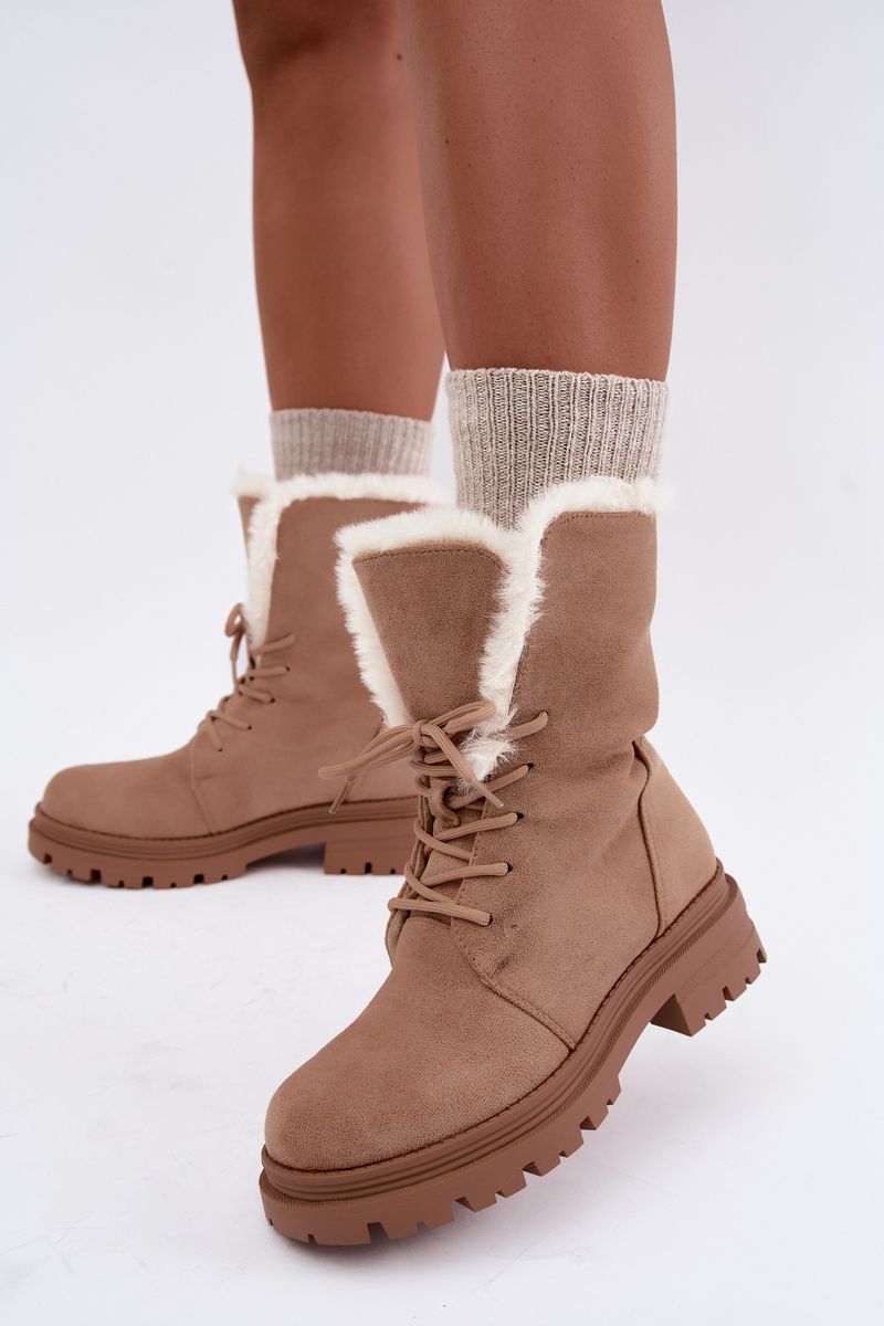 Beige gefütterte Ankle-Boots aus Velourslederimitat