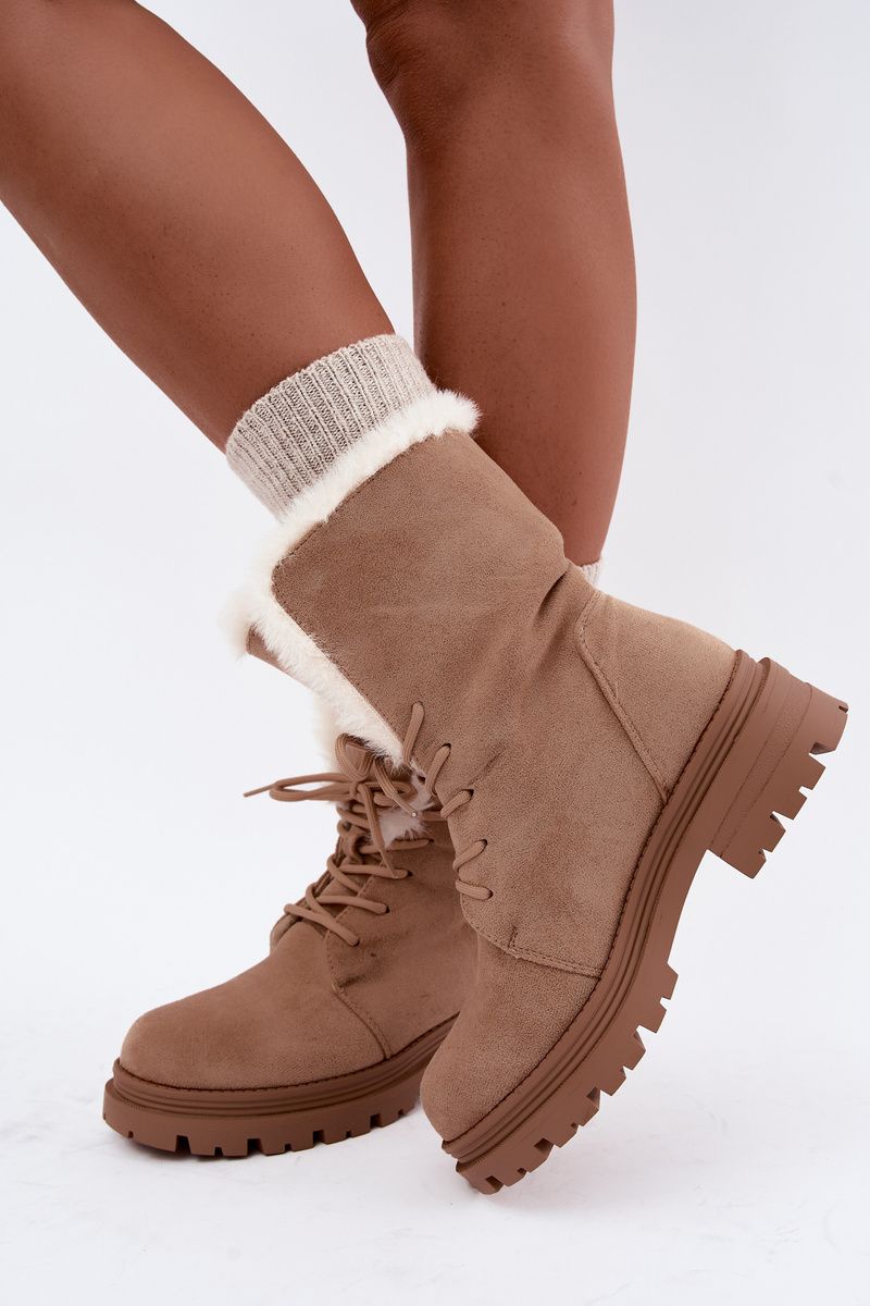 Beige gefütterte Ankle-Boots aus Velourslederimitat