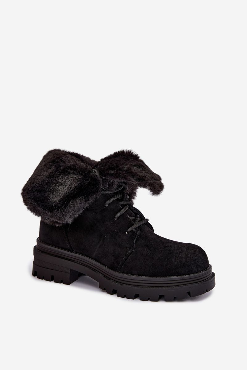Schwarze gefütterte Ankle-Boots aus Wildlederimitat
