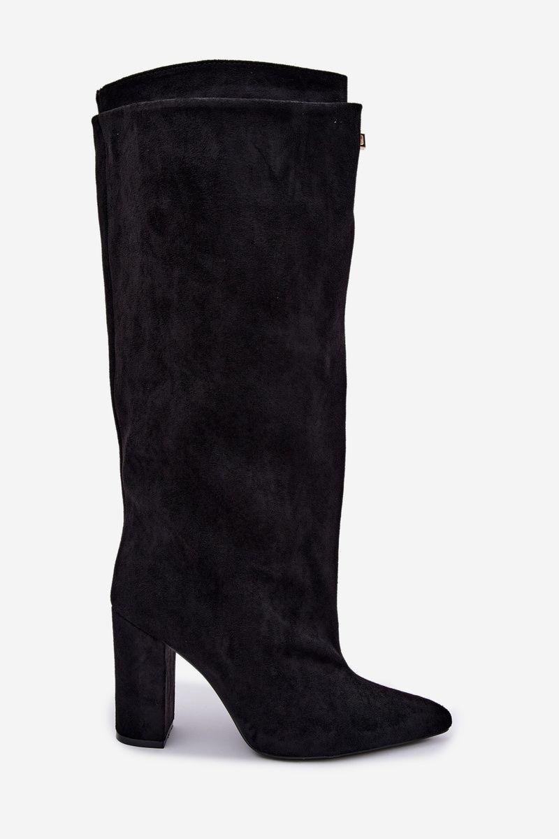 Schwarze Overknee-Stiefel mit doppeltem Schaft und Blockabsatz, gefüttert