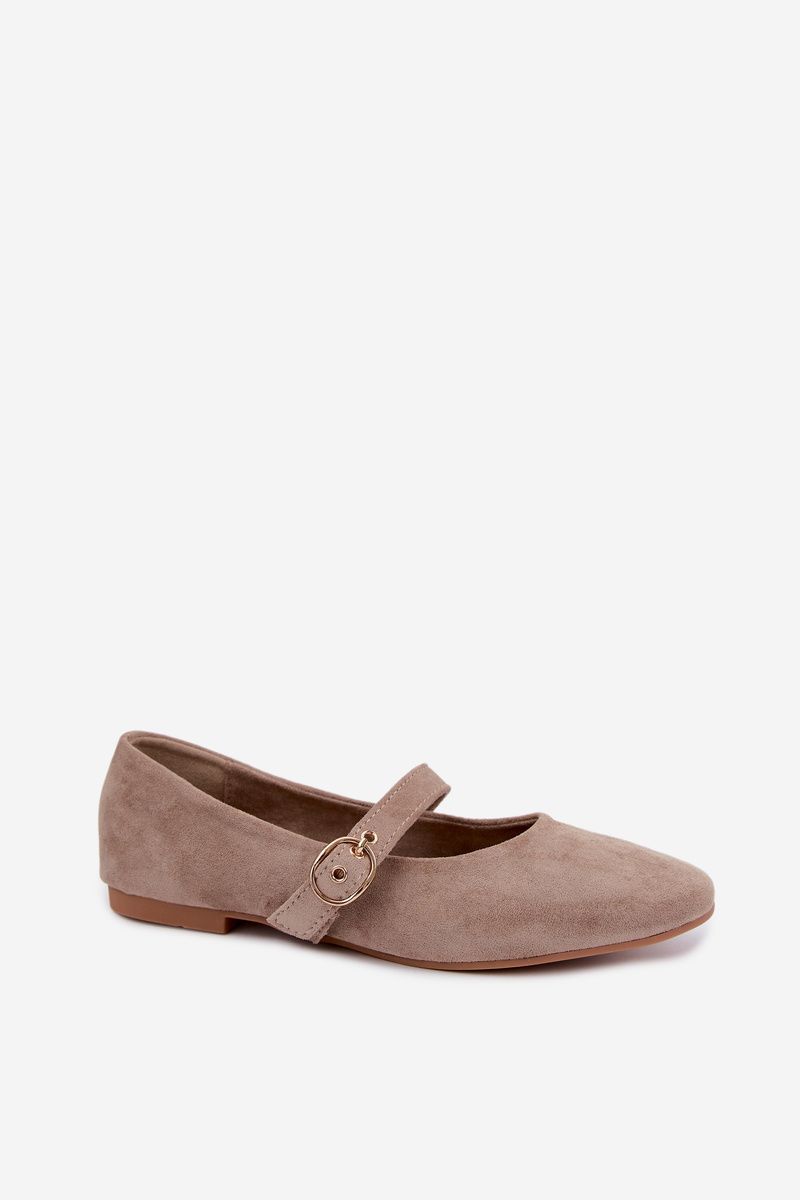Beige Mary Jane Ballerinas aus Wildlederimitat