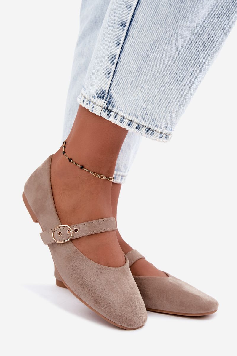 Beige Mary Jane Ballerinas aus Wildlederimitat