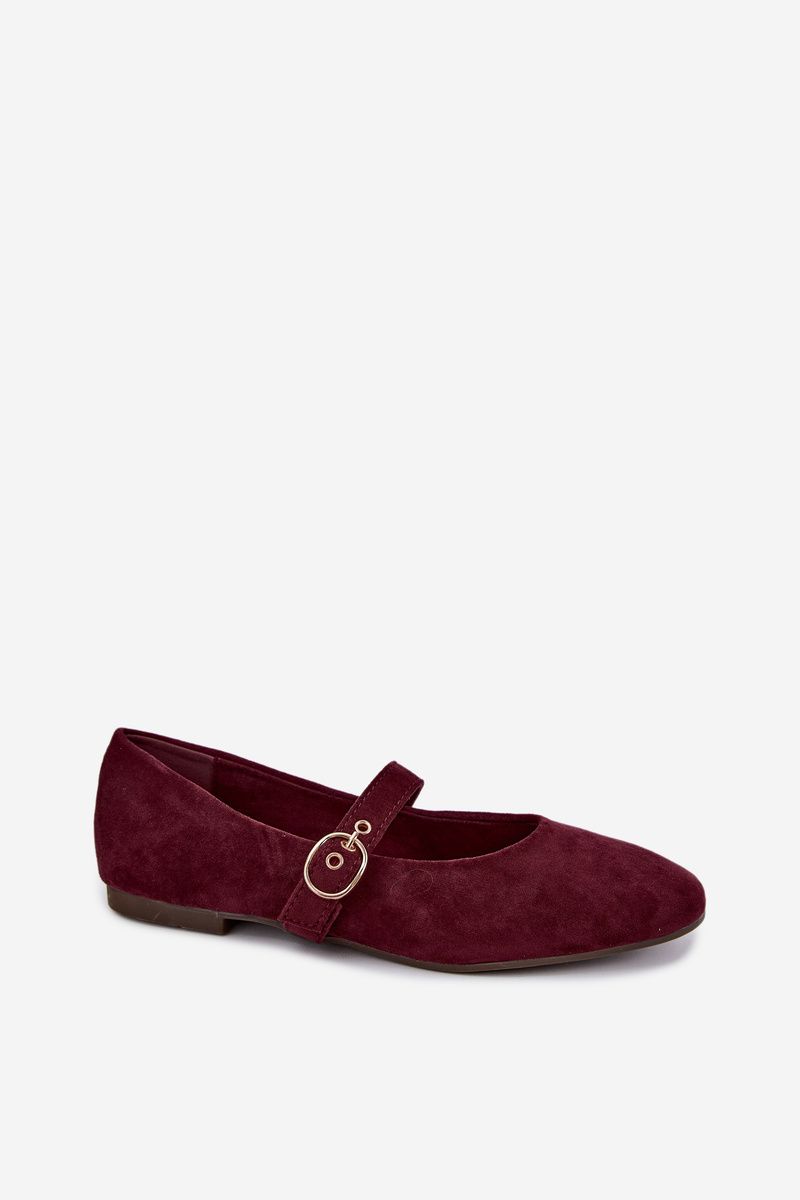 Bordeauxrote Mary Jane Ballerina aus Velourslederimitat