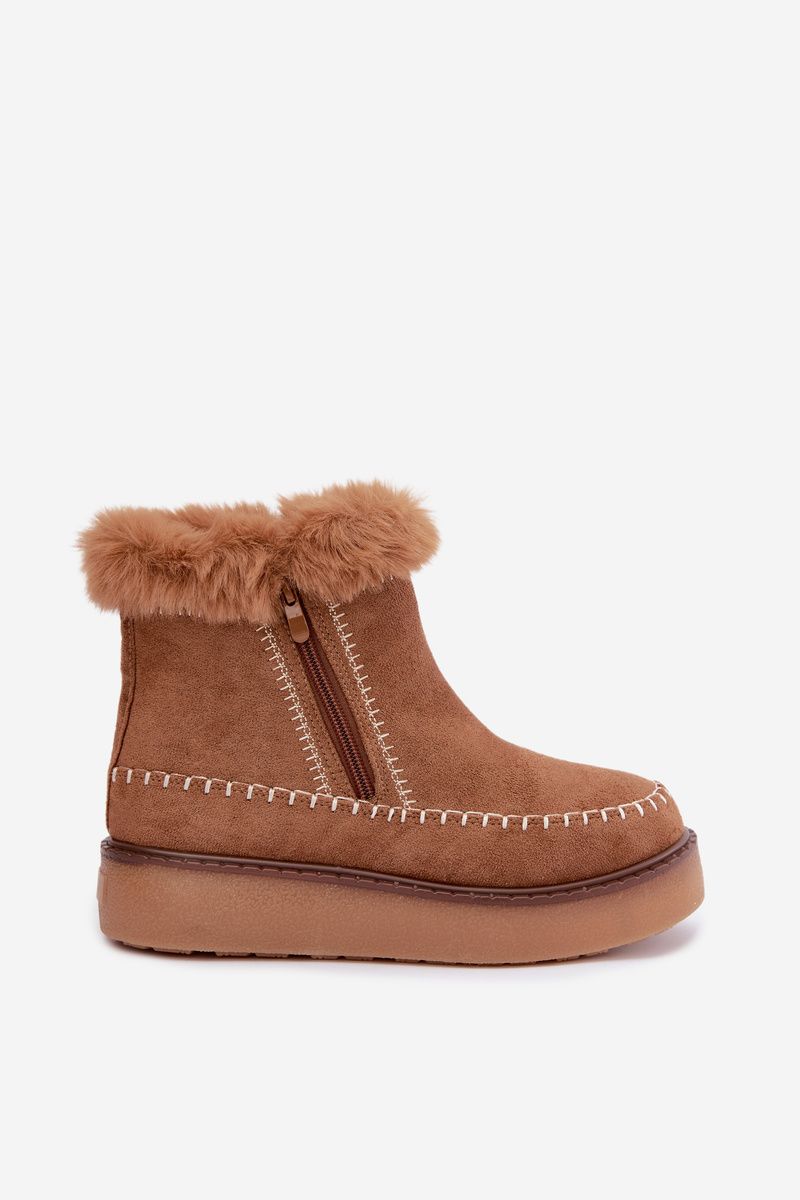 Schneestiefel mit Ziernähten und Fellbesatz camel