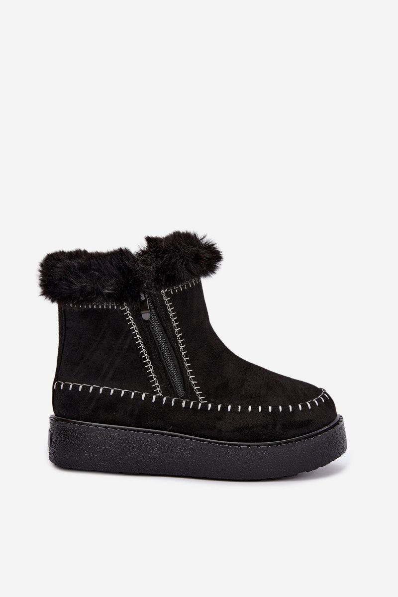 Schwarzer Schneestiefel mit Reißverschluss und Fellbesatz