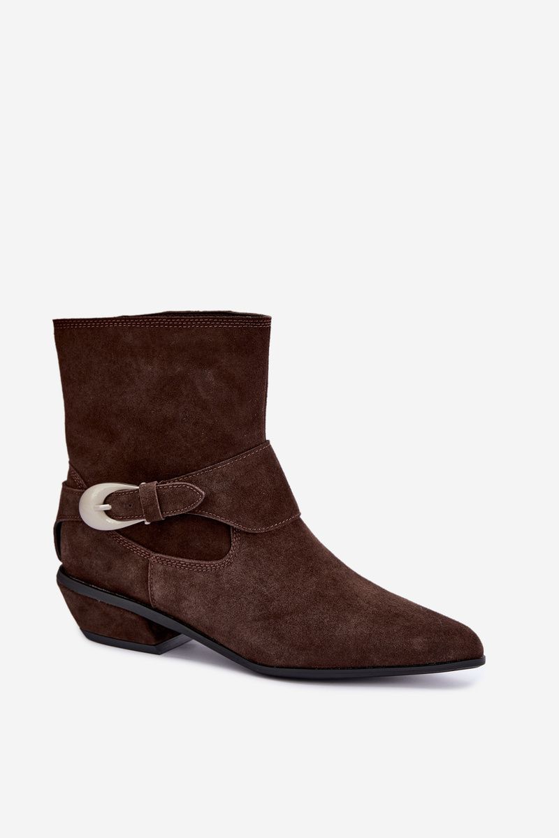 Gefütterte Stiefelette aus Wildleder in Braun mit Blockabsatz