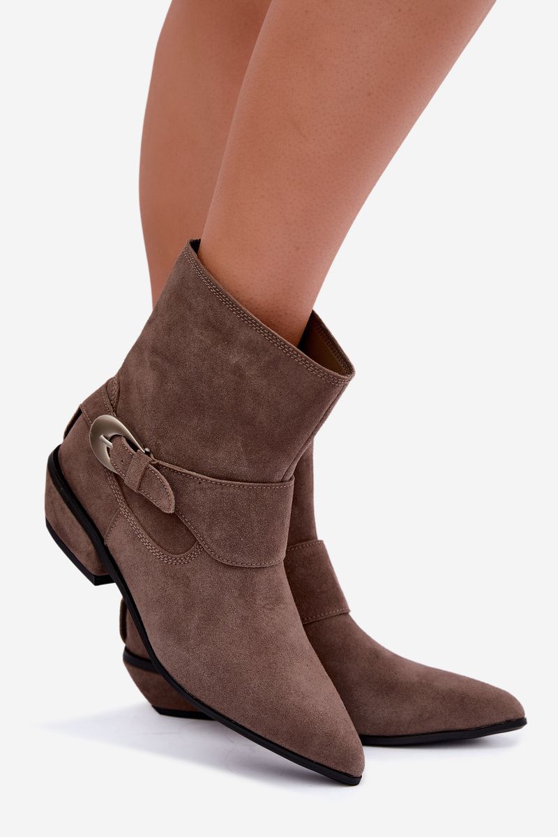 Gefütterte beige Stiefelette aus Wildleder
