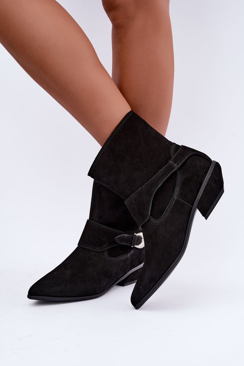 Gefütterte schwarze Ankle Boots aus echtem Veloursleder