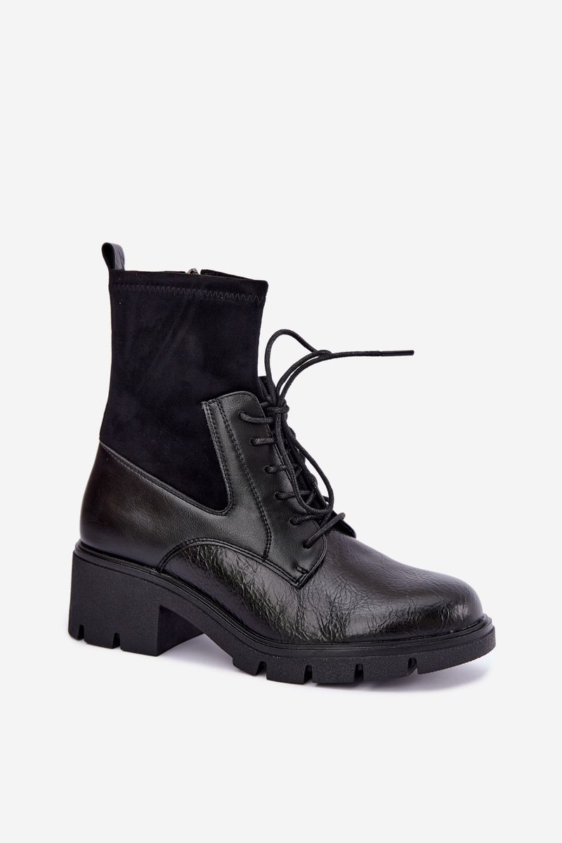 Schwarze gefütterte Stiefelette mit Blockabsatz