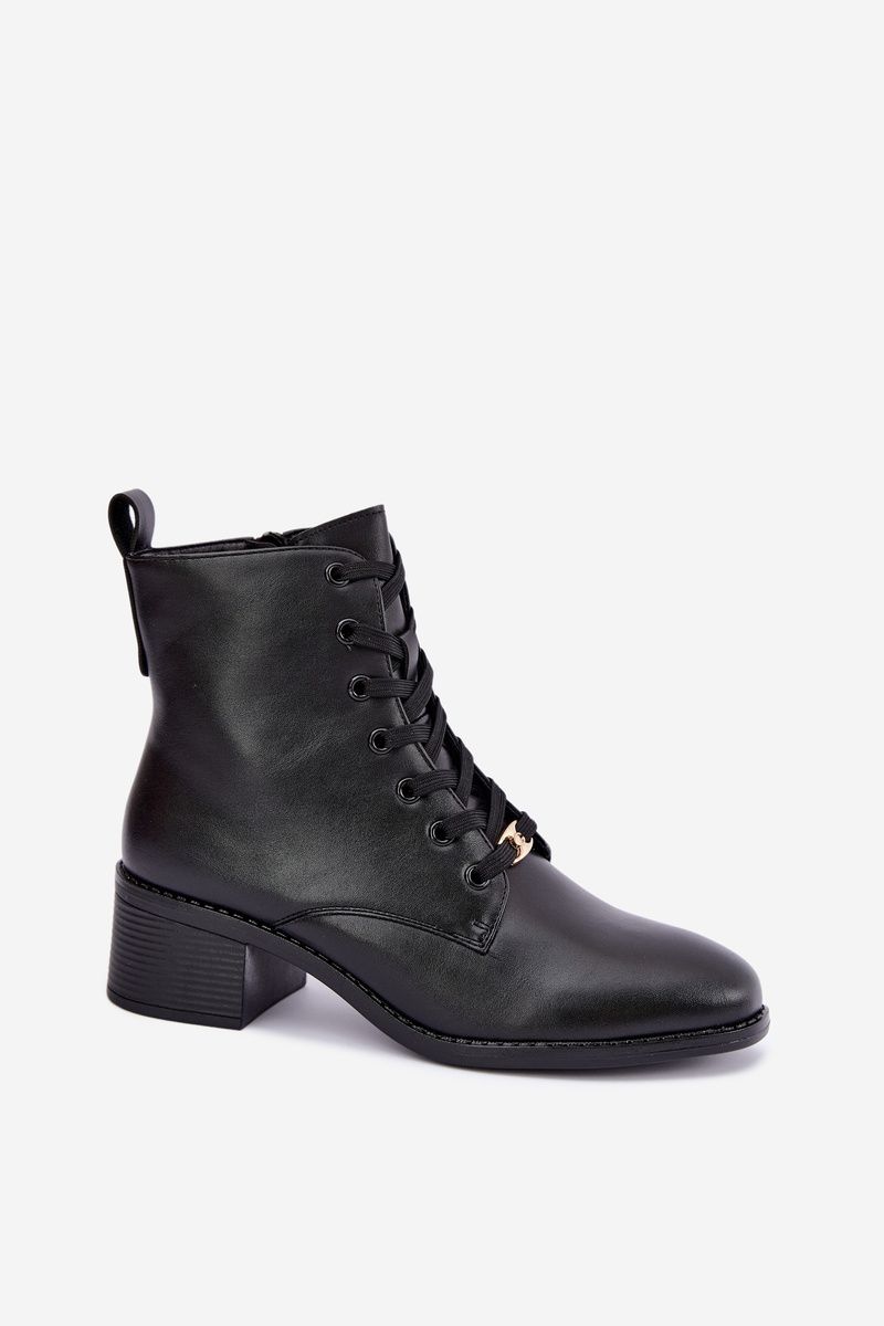 Gefütterte schwarze Schnür-Stiefelette mit Blockabsatz