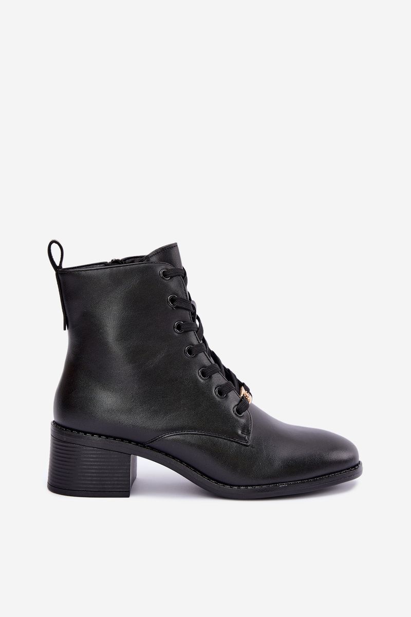 Gefütterte schwarze Schnür-Stiefelette mit Blockabsatz