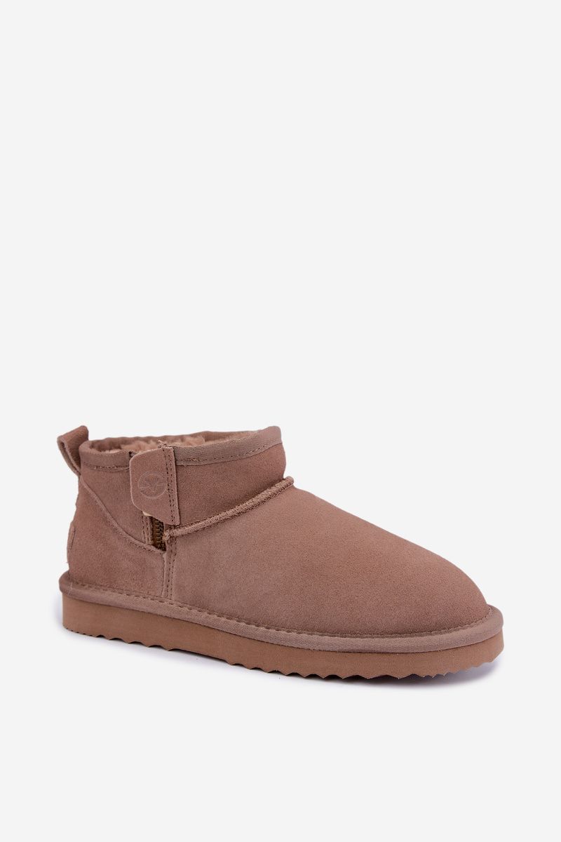 Beige Schneestiefel aus Veloursleder mit Reißverschluss