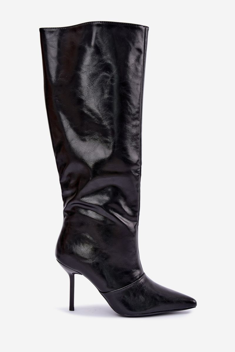 Gefütterte Overknee-Stiefel mit Stilettoabsatz schwarz