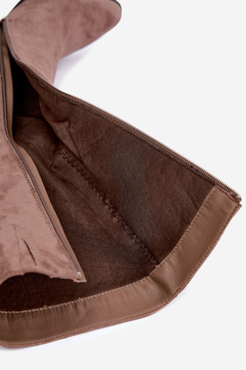 Beige gefütterte Stiefel mit Falten und Blockabsatz