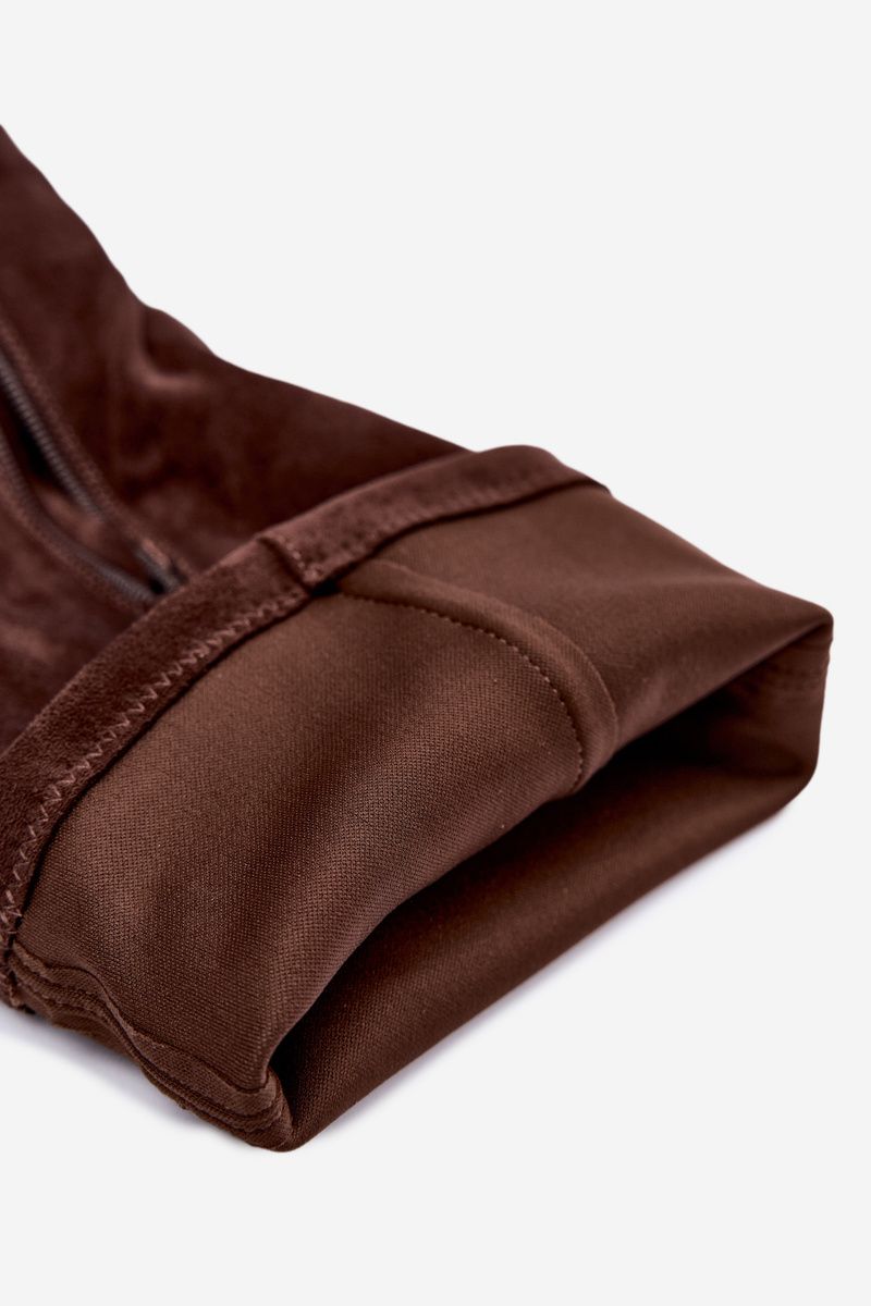 Braune Overknee-Stiefel aus Velourslederimitat mit Plateau und Blockabsatz
