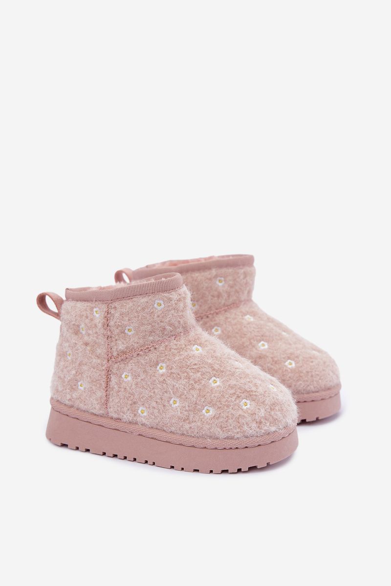 Rosa Schneestiefel mit kleinen Blumen und Fell