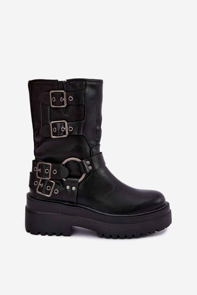 Schwarze Stiefelette mit Plateau und Schnallen
