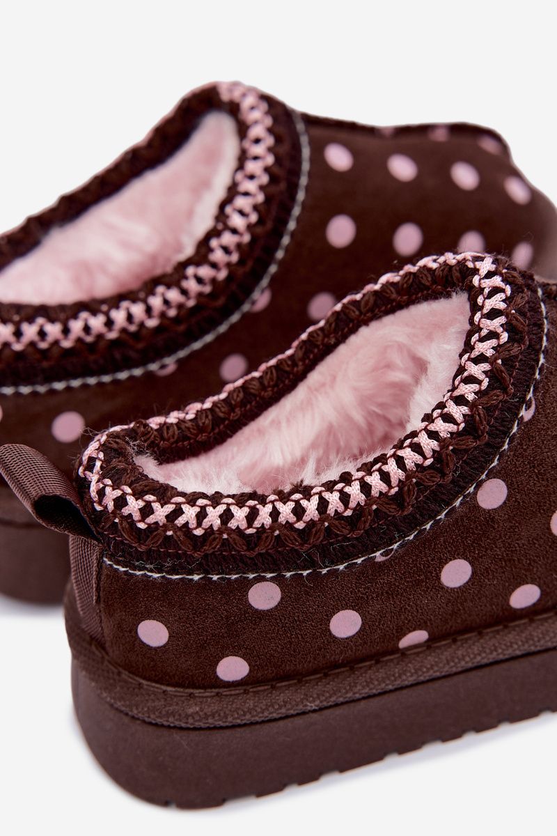 Braune Schneestiefel mit Stickerei und Plateausohle