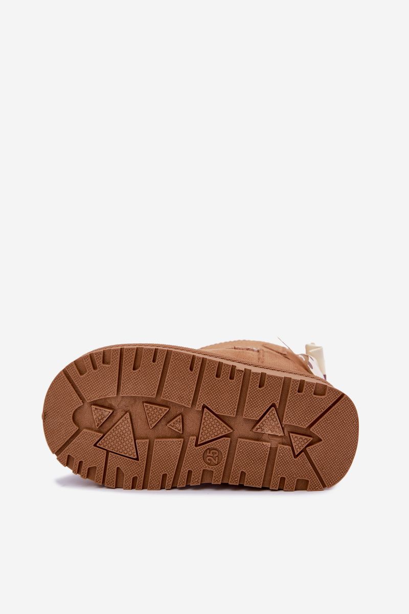 Brauner Schneestiefel mit Schleife aus Kunstveloursleder