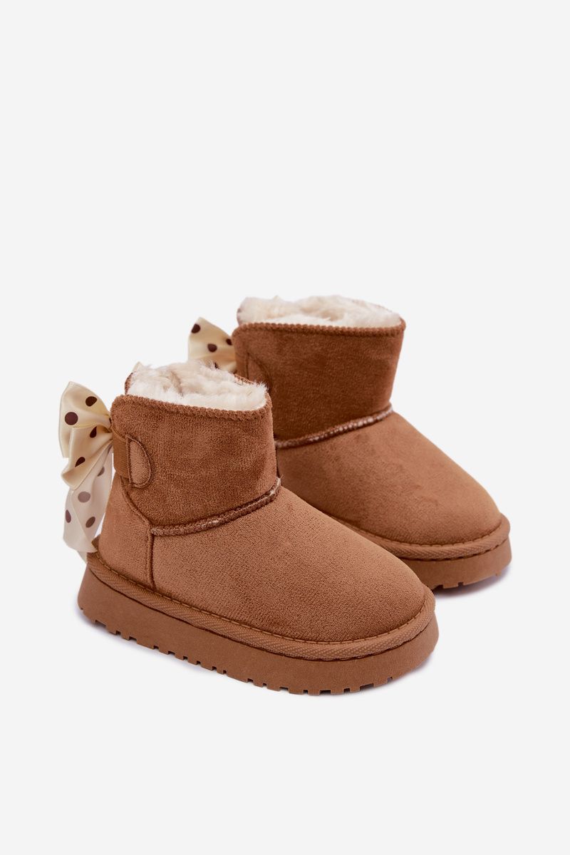 Brauner Schneestiefel mit Schleife aus Kunstveloursleder