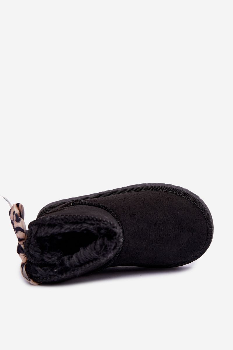 Schwarzer Winterstiefel mit Schleife aus Kunstveloursleder