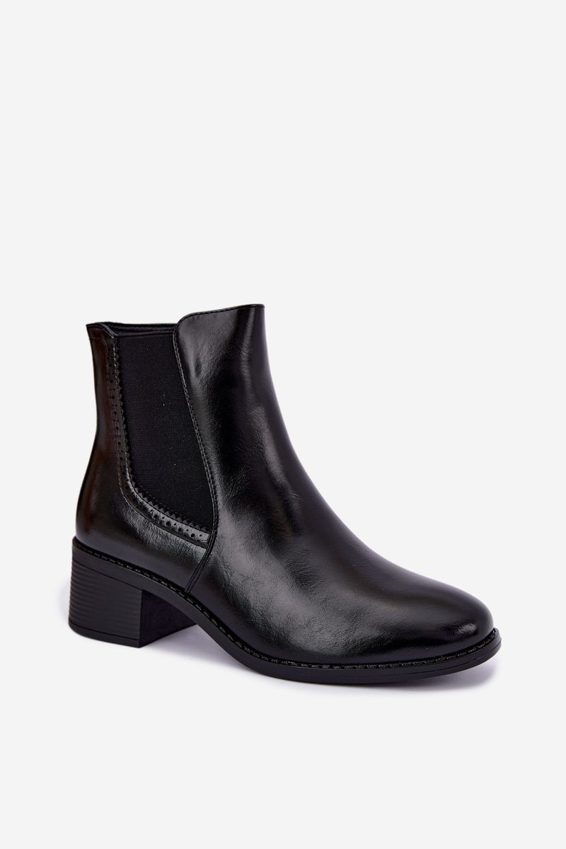 Schwarze Stiefelette aus Kunstleder mit Blockabsatz