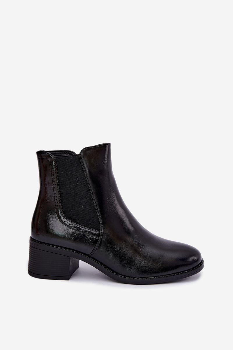 Schwarze Stiefelette aus Kunstleder mit Blockabsatz