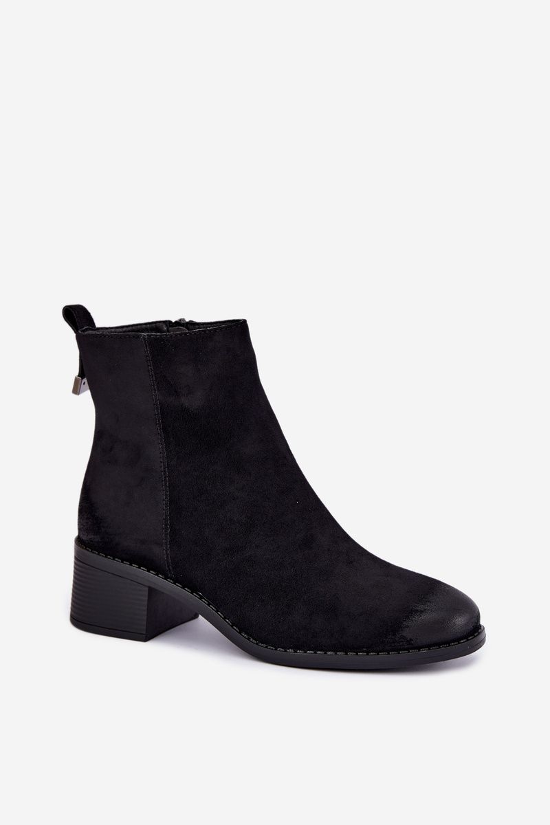 Schwarze Stiefelette mit niedrigem Blockabsatz und Reißverschluss