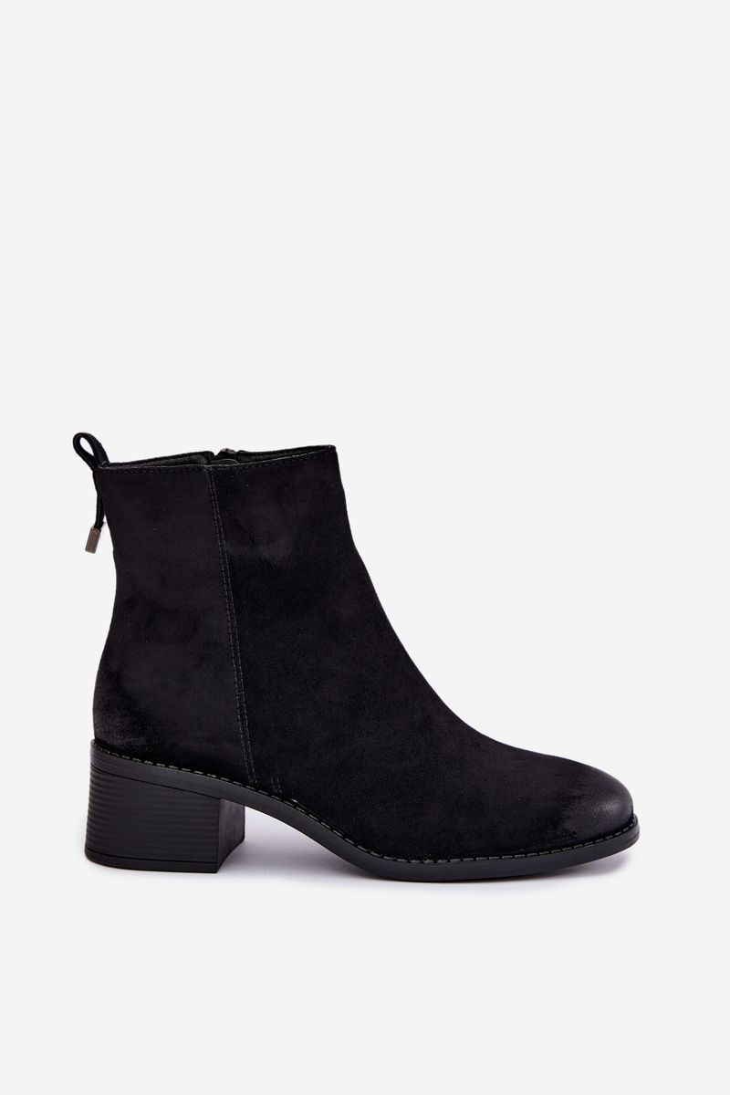 Schwarze Stiefelette mit niedrigem Blockabsatz und Reißverschluss