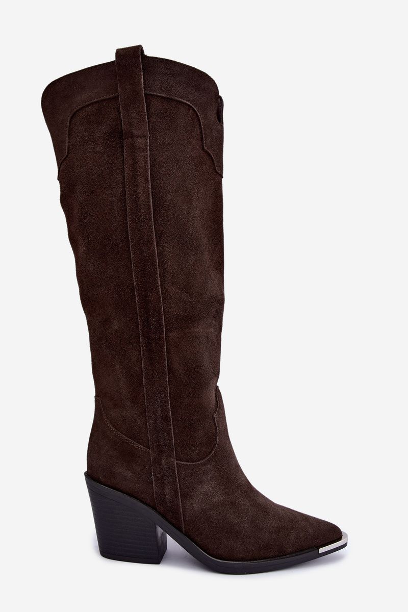 Gefütterte Wildlederstiefel mit Absatz in Braun