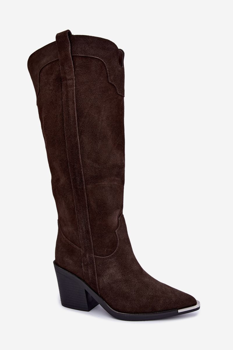 Gefütterte Wildlederstiefel mit Absatz in Braun