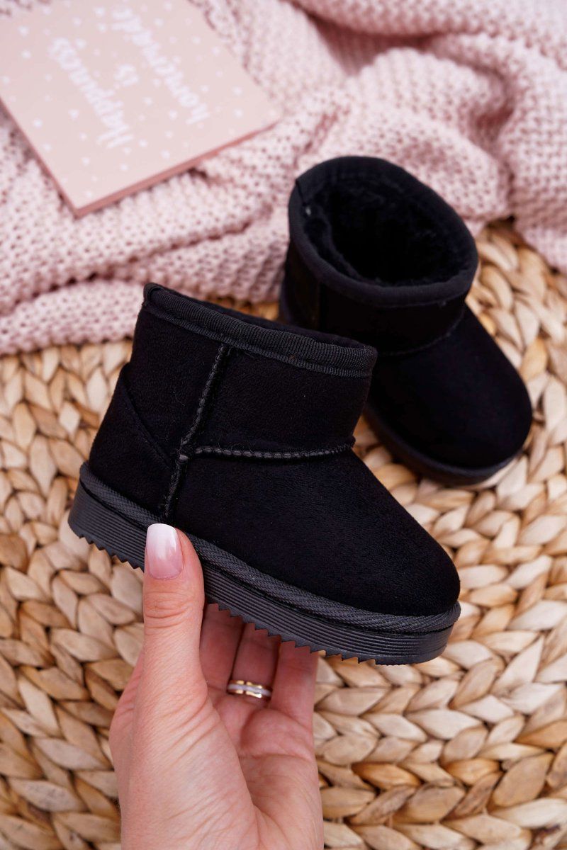 Gefütterte schwarze Schneestiefel aus Wildlederimitat