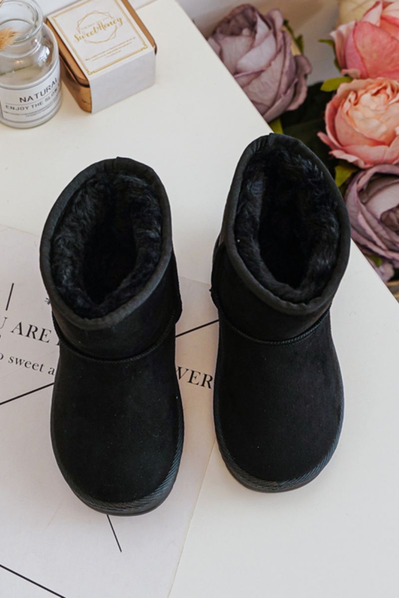 Gefütterte schwarze Schneestiefel aus Wildlederimitat