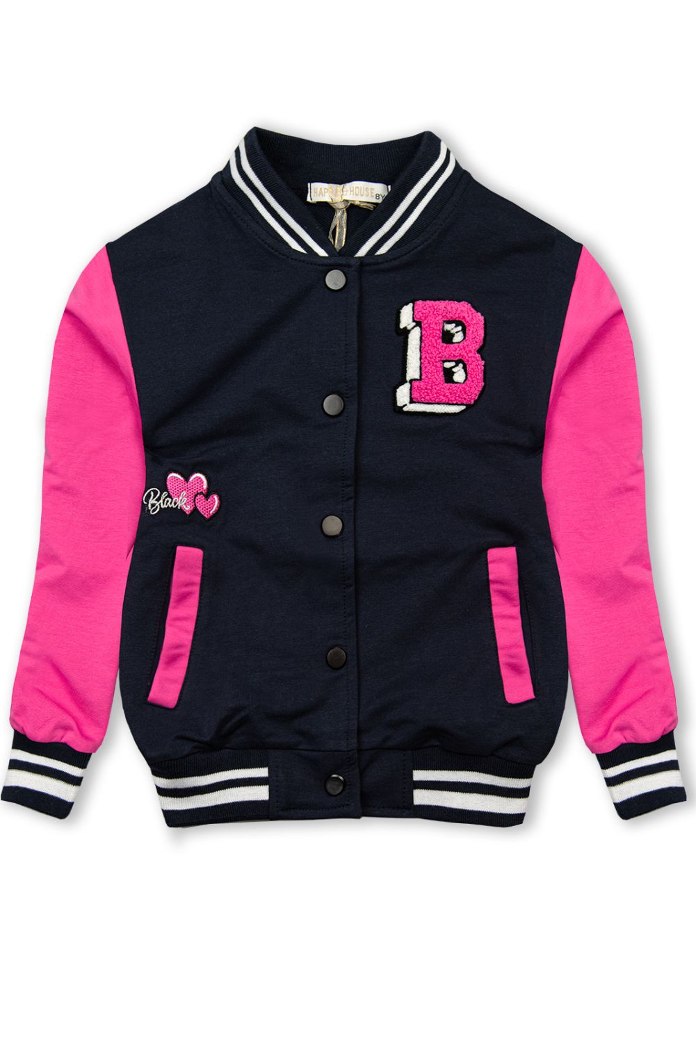 Sweatjacke im Collegestyle Dunkelblau/Pink