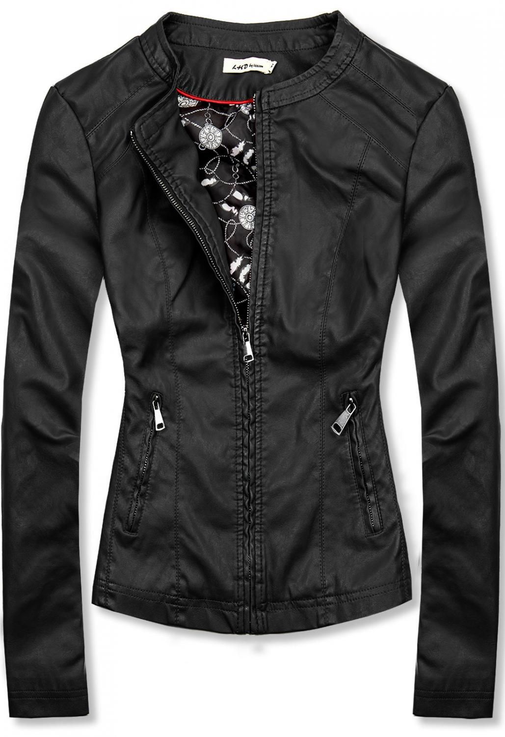 Kunstlederjacke mit gemustertem Futter schwarz