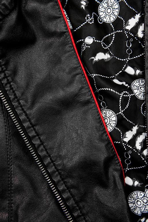 Kunstlederjacke mit gemustertem Futter schwarz